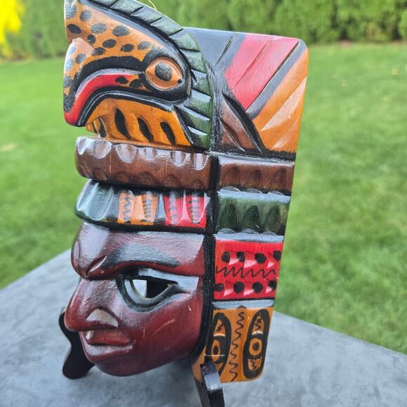 Vintage Hand Carved Painted Stained Wooden Tribal Mask Wall Art Beautiful - Picture 2 of 9